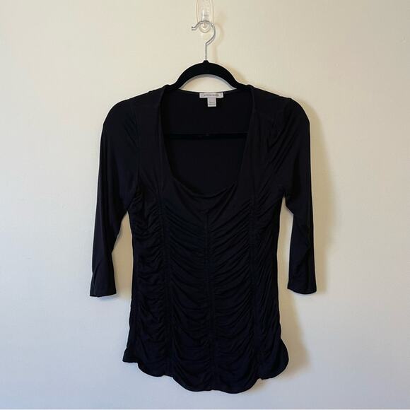 Boston Proper S black long sleeve blouse ruche corset goth elegant classic - Picture 1 of 7